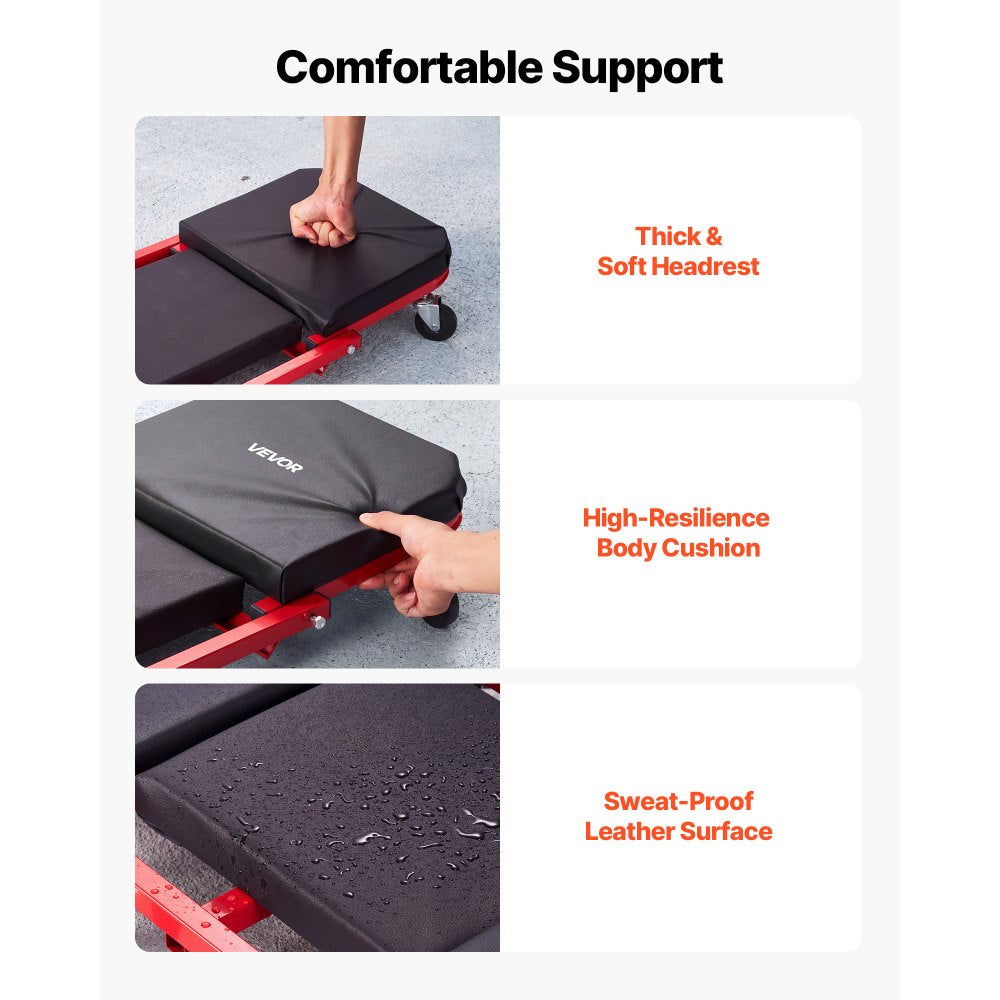 VEVOR 40 in 2-in-1 Folding Mechanic Creeper, Z Creeper Seat & Under Car Garage Roller, 450 lbs Rolling Creeper Stool with 6 Swivel Casters, Padded Headrest for Auto Repair