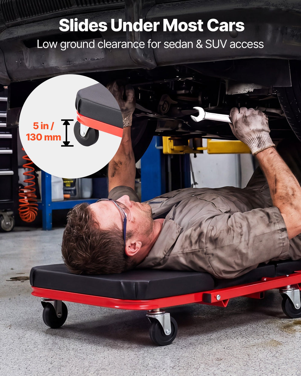 VEVOR 40 in 2-in-1 Folding Mechanic Creeper, Z Creeper Seat & Under Car Garage Roller, 450 lbs Rolling Creeper Stool with 6 Swivel Casters, Padded Headrest for Auto Repair