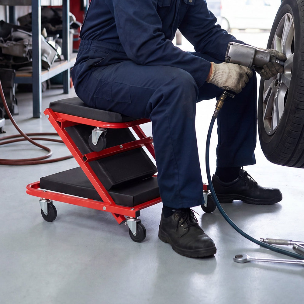 VEVOR 40 in 2-in-1 Folding Mechanic Creeper, Z Creeper Seat & Under Car Garage Roller, 450 lbs Rolling Creeper Stool with 6 Swivel Casters, Padded Headrest for Auto Repair