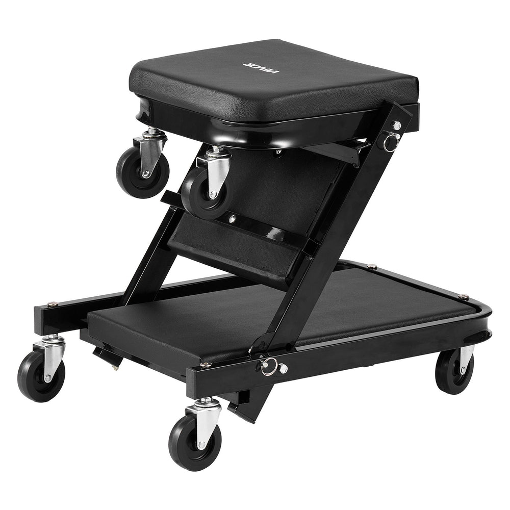 VEVOR 40 in 3-in-1 Folding Mechanic Creeper, Heavy Duty Z-Creeper Garage Roller, 480 lbs Under Car Rolling Creeper with 6 Swivel Casters, Padded Seat for Auto Repair