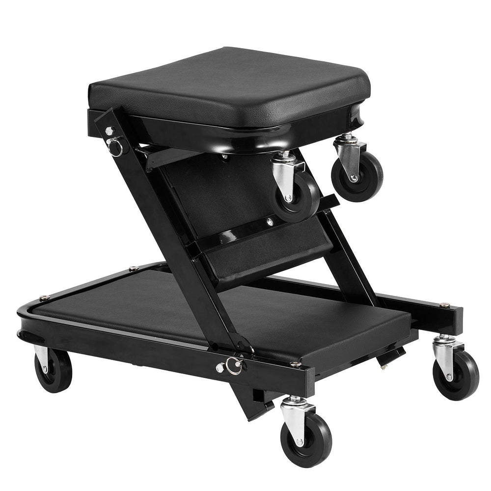 VEVOR 40 in 3-in-1 Folding Mechanic Creeper, Heavy Duty Z-Creeper Garage Roller, 480 lbs Under Car Rolling Creeper with 6 Swivel Casters, Padded Seat for Auto Repair