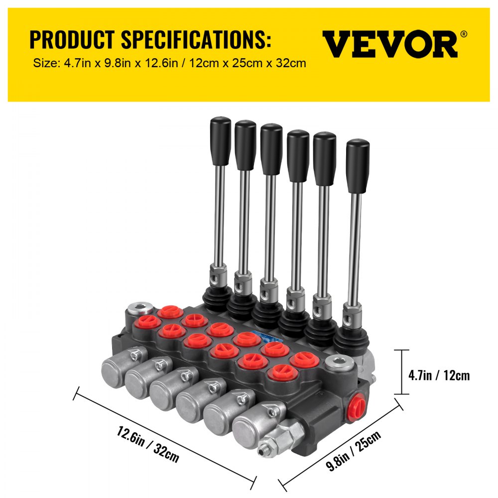 VEVOR Hydraulic Directional Control Valve, 6 Spool Hydraulic Spool Valve, 11 GPM Hydraulic Loader Valve, 3600 PSI Directional Control Valve, Hydraulic Valves And Controls For Tractors Loaders Tanks