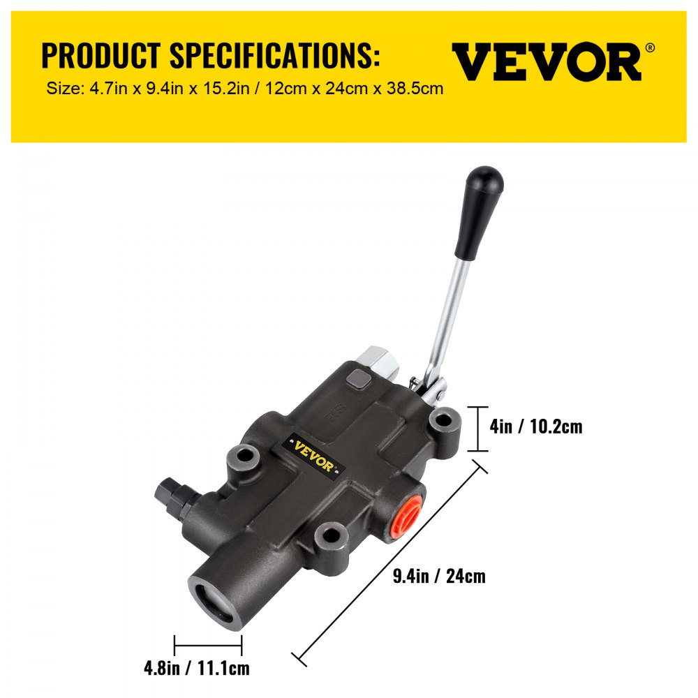 VEVOR Hydraulic Directional Control Valve, 1 Spool Hydraulic Spool Valve, 21 GPM Hydraulic Loader Valve, 4300 PSI Directional Control Valve, Hydraulic Valves And Controls For Tractors Loaders Tanks