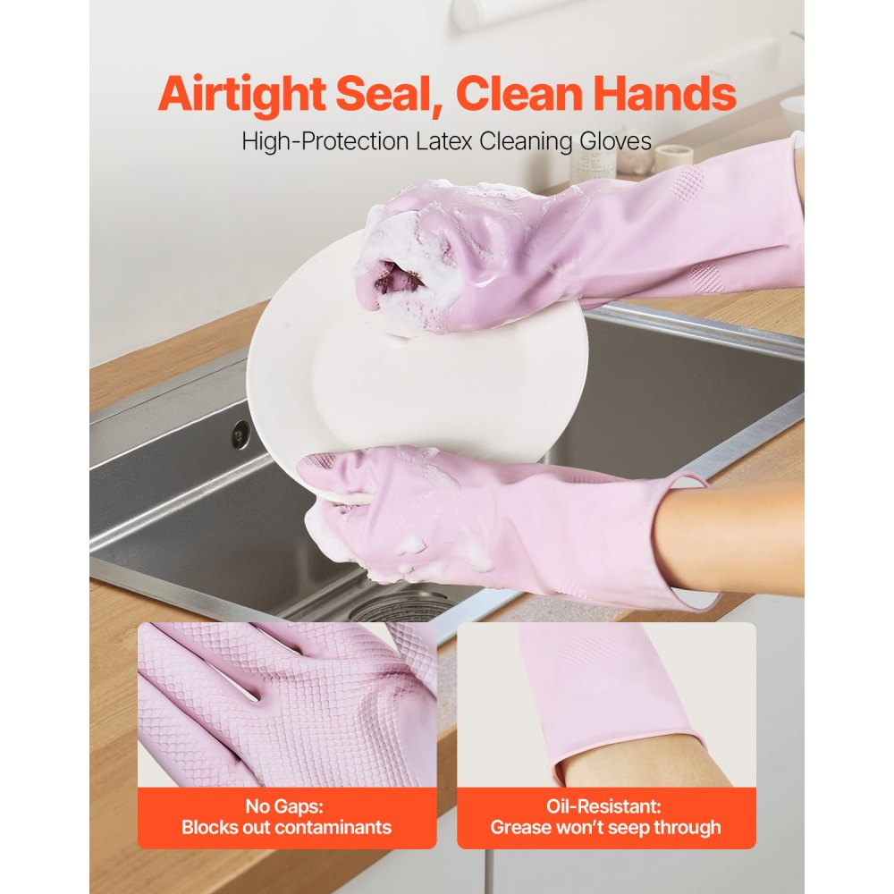 VEVOR Reusable Dishwashing Gloves, 2 Pairs Colorful Reusable Household Kitchen Cleaning Gloves for Washing Dishes and Cleaning Tasks, Flexible Long-lasting and Non-Slip, Medium, Pink + Purple