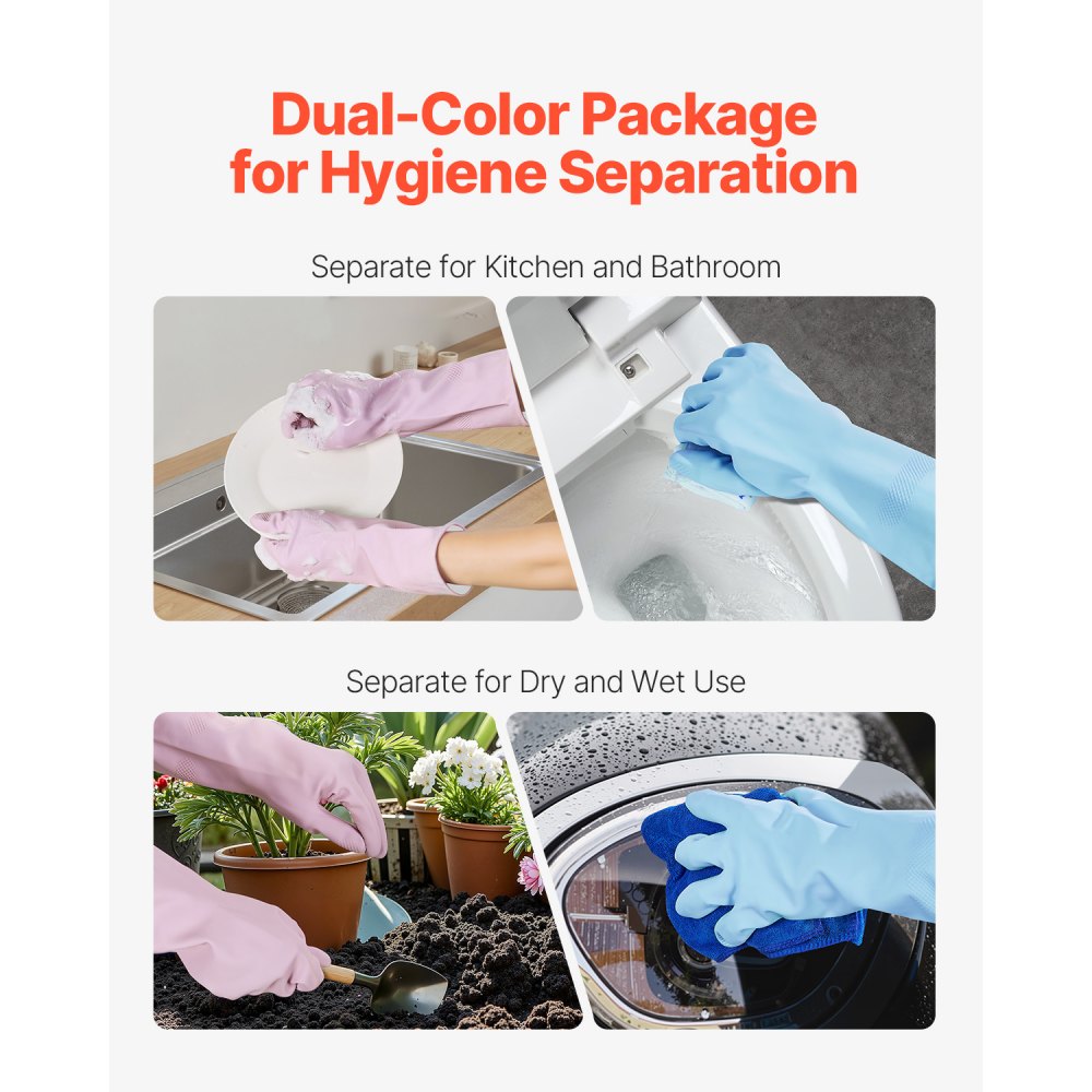 VEVOR Reusable Dishwashing Gloves, 2 Pairs Colorful Reusable Household Kitchen Cleaning Gloves for Washing Dishes and Cleaning Tasks, Flexible Long-lasting and Non-Slip, Medium, Pink + Purple