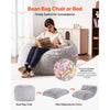 VEVOR Bean Bag Bed Chair, Convertible Chair from BeanBag to Lounge or Mattress, Gaint Bean Bag Chair Bed with Washable Cover for Adults, Fluffy Plush, Foam Filling and Side Pocket, Grey(Queen Size)