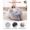 VEVOR Bean Bag Bed Chair, Convertible Chair from BeanBag to Lounge or Mattress, Gaint Bean Bag Chair Bed with Washable Cover for Adults, Fluffy Plush, Foam Filling and Side Pocket, Grey(Queen Size)