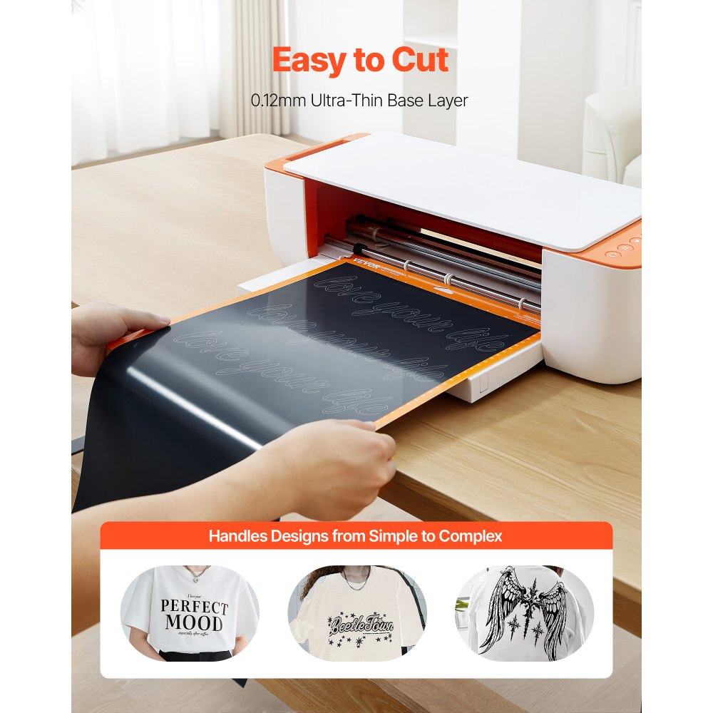 VEVOR Heat Transfer Vinyl, 12 in x 50 ft, Glossy Black HTV Iron on Vinyl Roll, Easy to Cut and Weed, Strong Adhesion, Compatible with Cutting Machines, for Various Materials, T-shirts, Pillows, Hats