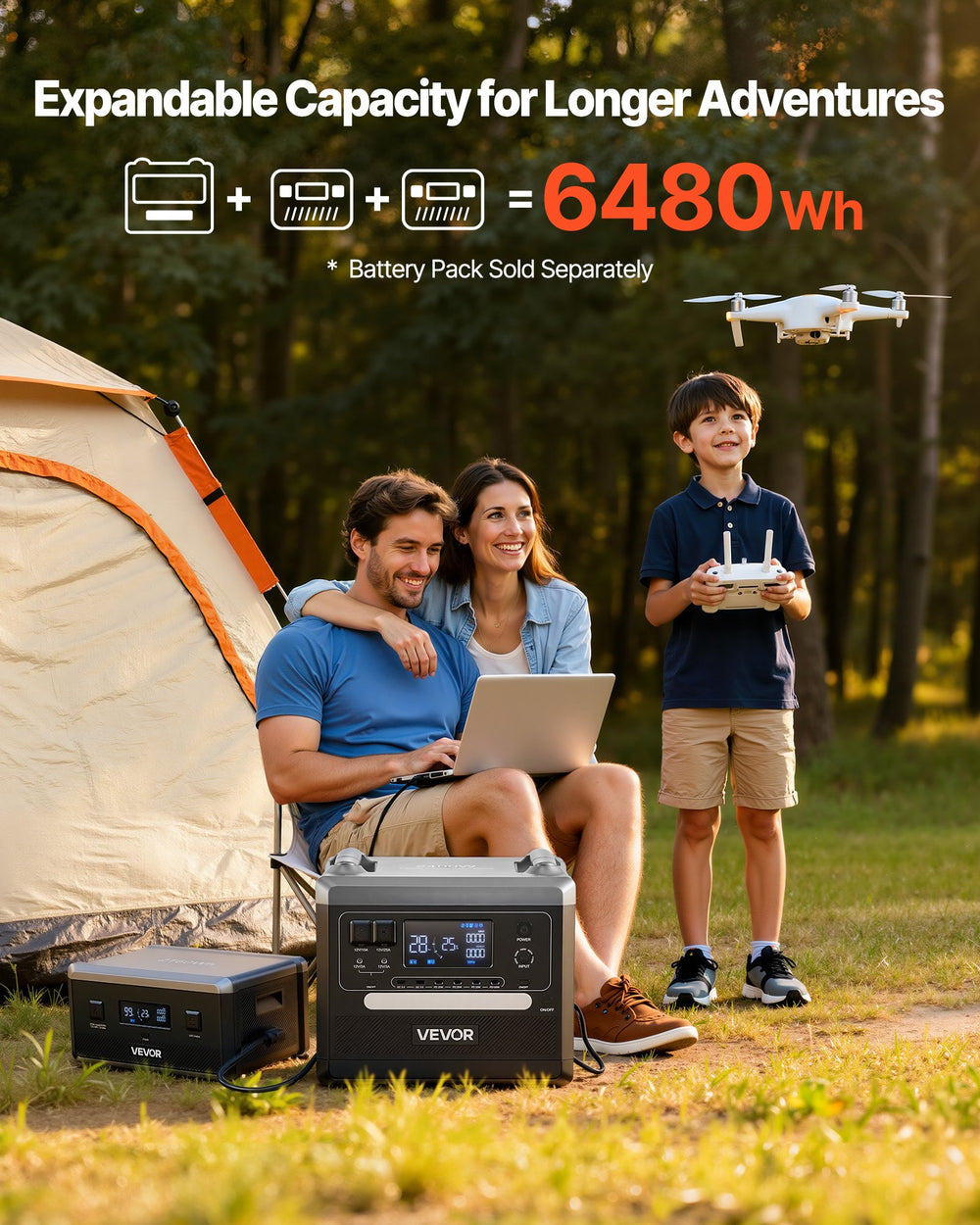 VEVOR Portable Power Station expandable capacity up to 6480Wh (battery packs sold separately)