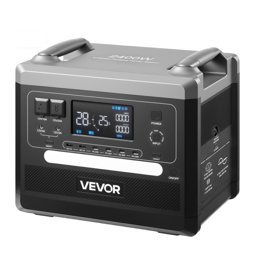 VEVOR Portable Power Station, 2400W 2160Wh Power Station Solar Generator with 10 Output Ports & Adjustable Input Power, Expandable LiFePO4 Battery Backup for Home Camping RV (Solar Panel NOT Included)