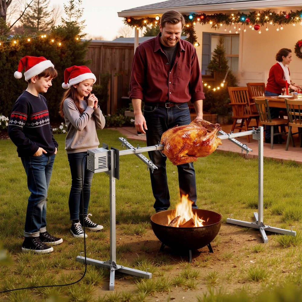 VEVOR Rotisserie Grill, AC120V 8 Level Height Electric Rotisserie Grill Kit, BBQ Grills Rotisseries Kit with 88 lbs Load Capacity, 38W Motor, Stainless Steel Automatic Grilling Kits for Parties