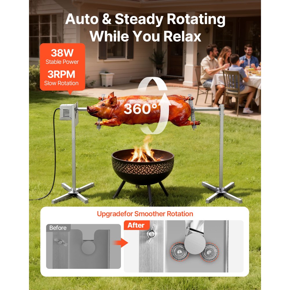VEVOR Rotisserie Grill, AC120V 8 Level Height Electric Rotisserie Grill Kit, BBQ Grills Rotisseries Kit with 132 lbs Load Capacity, 38W Motor, Stainless Steel Automatic Grilling Kits for Parties