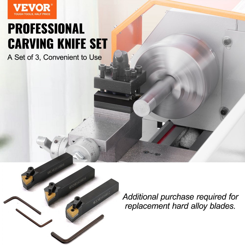 VEVOR 3 Pieces Indexable Lathe Turning Tool Holder, 5/8 in, CNC Heavy-Duty Metal Lathe Cutting Tools, with Tin Coated Carbide Inserts Aluminum Case, for Turning Grooving Threading Cut Off Holders Set
