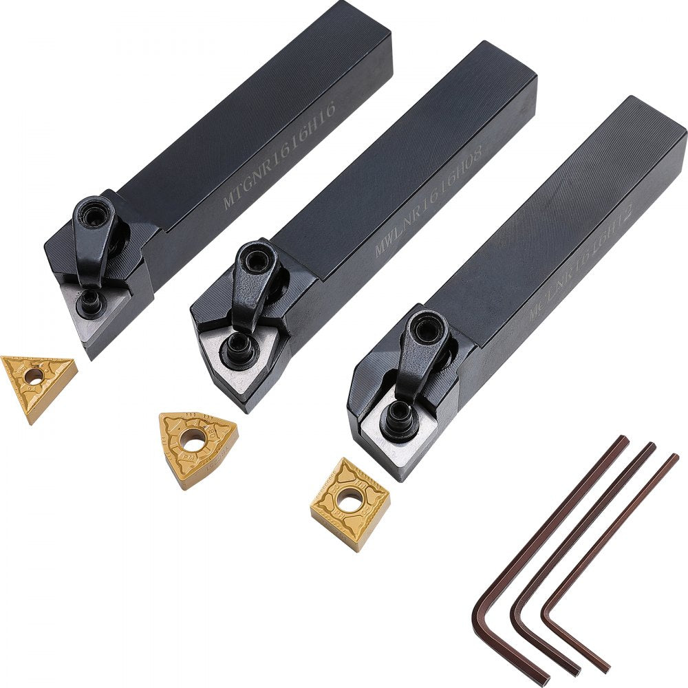 VEVOR 3 Pieces Indexable Lathe Turning Tool Holder, 5/8 in, CNC Heavy-Duty Metal Lathe Cutting Tools, with Tin Coated Carbide Inserts Aluminum Case, for Turning Grooving Threading Cut Off Holders Set
