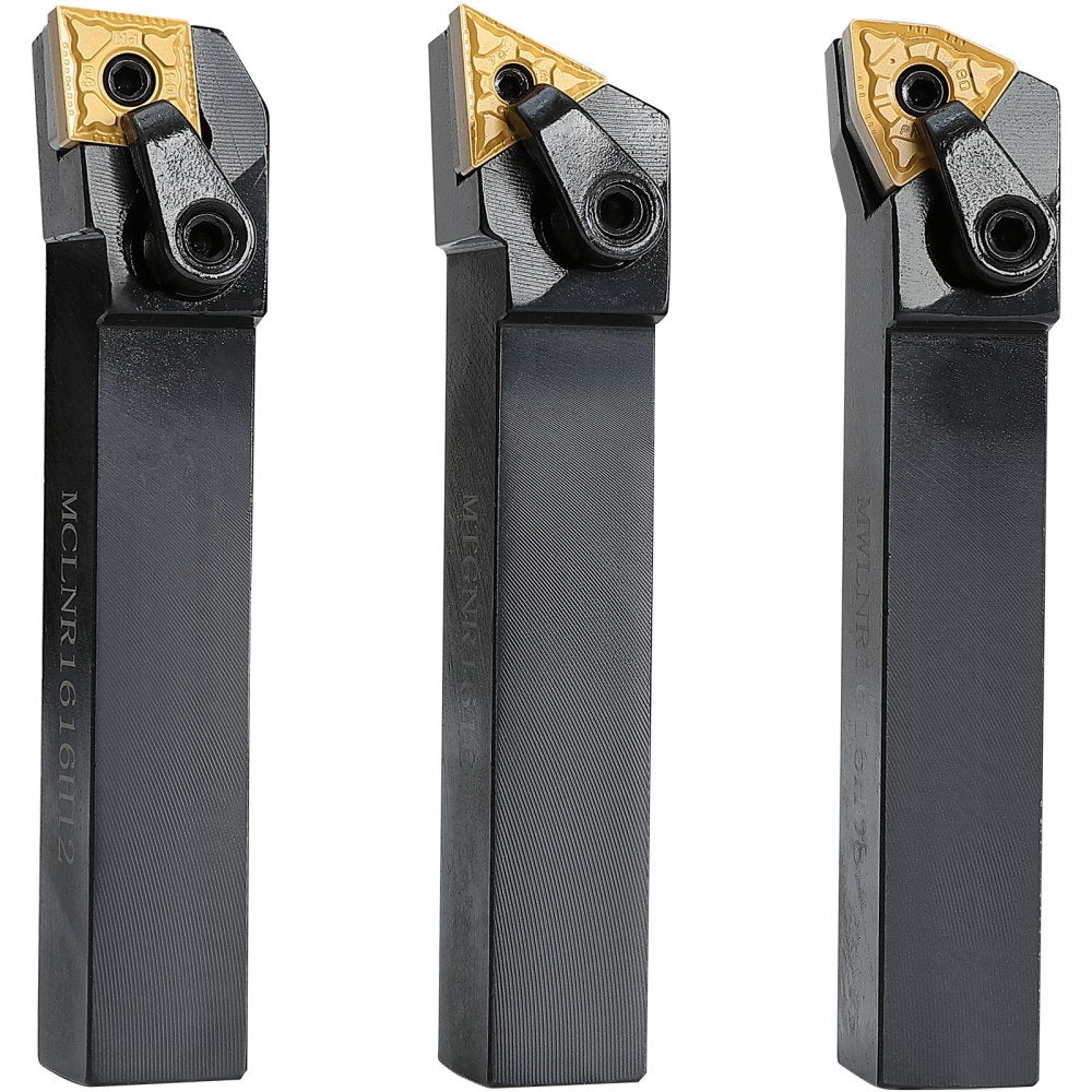 VEVOR 3 Pieces Indexable Lathe Turning Tool Holder, 5/8 in, CNC Heavy-Duty Metal Lathe Cutting Tools, with Tin Coated Carbide Inserts Aluminum Case, for Turning Grooving Threading Cut Off Holders Set