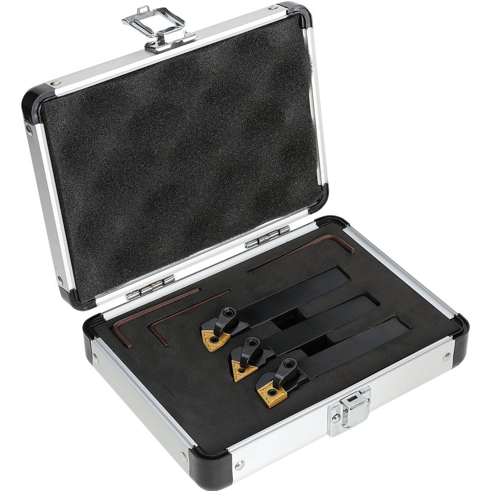 VEVOR 3 Pieces Indexable Lathe Turning Tool Holder, 5/8 in, CNC Heavy-Duty Metal Lathe Cutting Tools, with Tin Coated Carbide Inserts Aluminum Case, for Turning Grooving Threading Cut Off Holders Set