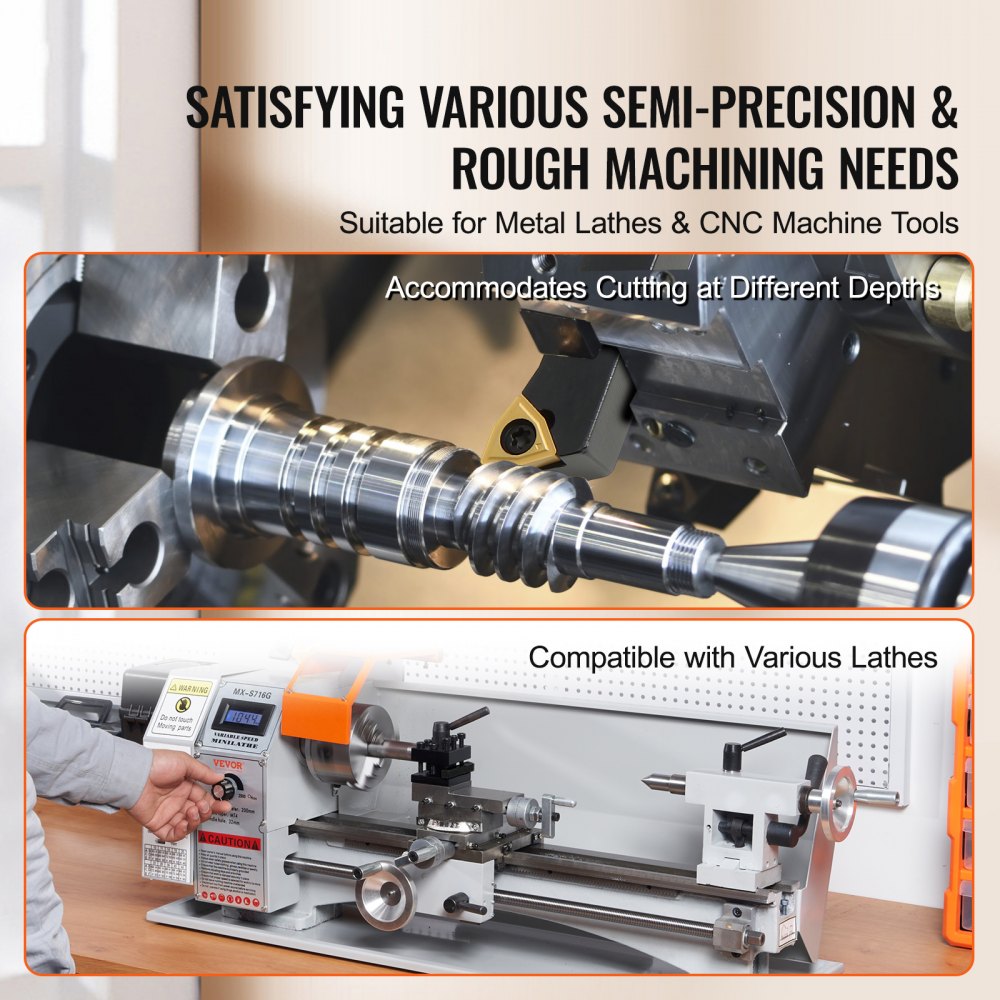 VEVOR 7 Pieces Indexable Lathe Turning Tool Holder, 3/8 in, CNC Heavy-Duty Metal Lathe Cutting Tools, with Tin Coated Carbide Inserts Aluminum Case, for Turning Grooving Threading Cut Off Holders Se