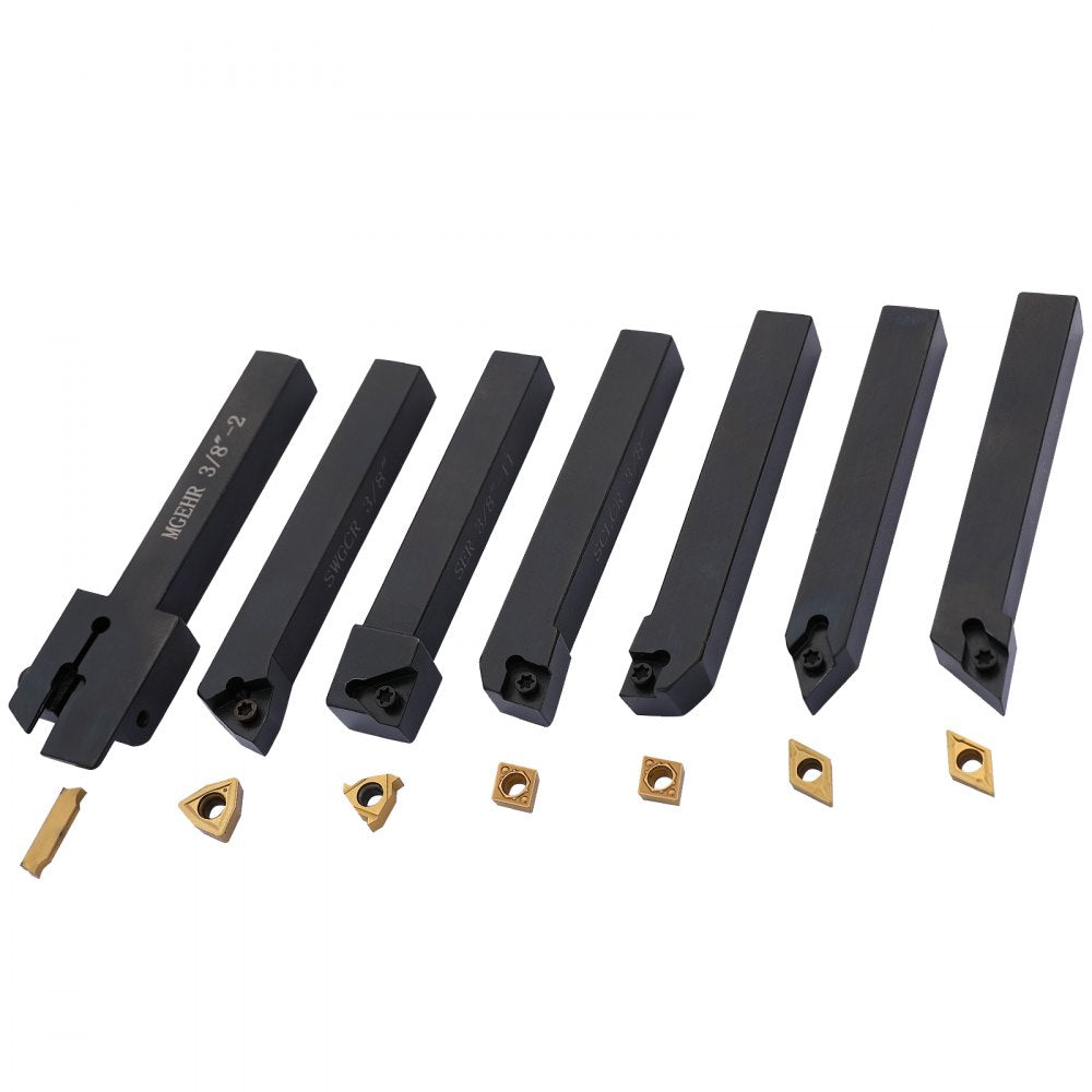 VEVOR 7 Pieces Indexable Lathe Turning Tool Holder, 3/8 in, CNC Heavy-Duty Metal Lathe Cutting Tools, with Tin Coated Carbide Inserts Aluminum Case, for Turning Grooving Threading Cut Off Holders Se