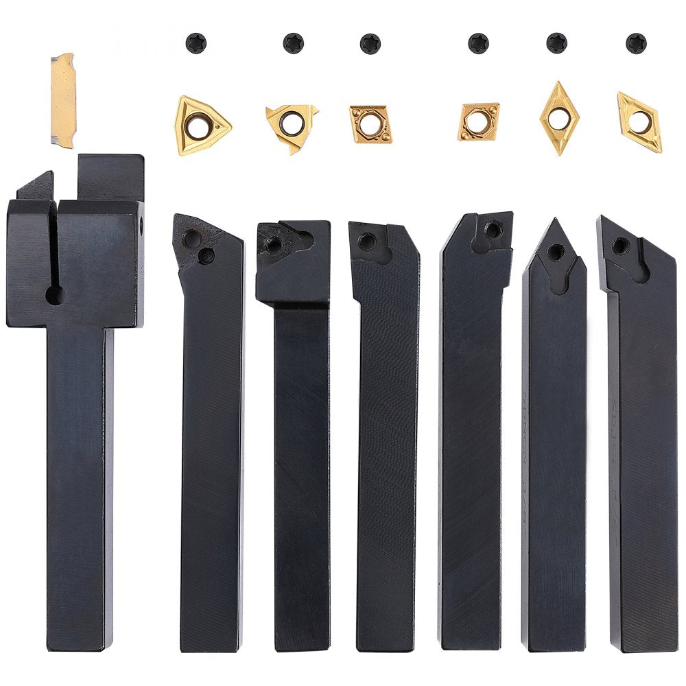 VEVOR 7 Pieces Indexable Lathe Turning Tool Holder, 3/8 in, CNC Heavy-Duty Metal Lathe Cutting Tools, with Tin Coated Carbide Inserts Aluminum Case, for Turning Grooving Threading Cut Off Holders Se