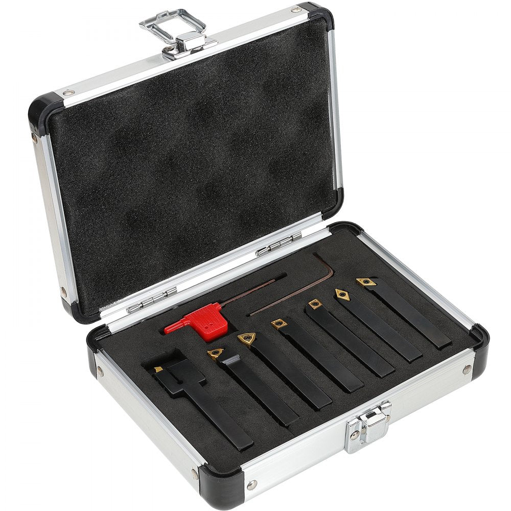 VEVOR 7 Pieces Indexable Lathe Turning Tool Holder, 3/8 in, CNC Heavy-Duty Metal Lathe Cutting Tools, with Tin Coated Carbide Inserts Aluminum Case, for Turning Grooving Threading Cut Off Holders Se