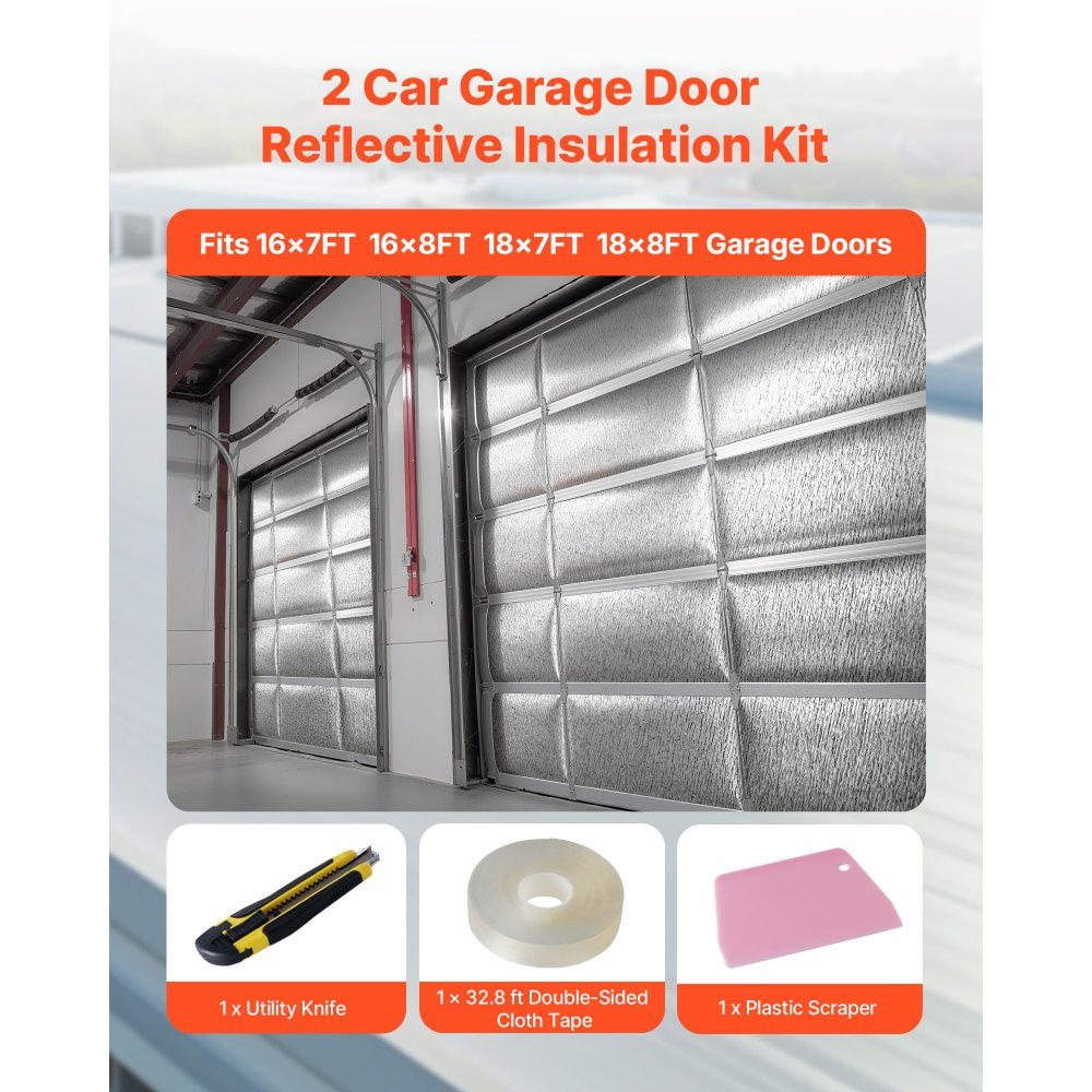 VEVOR Reflective Insulation Roll, 2 Car Garage Door Thermal Insulation Kit, 6mm 24 in x 18 ft, 4 Rolls Aluminum Foil EPE Foam Core Radiant Barrier, White PE Film Heat Shield for Garage Doors