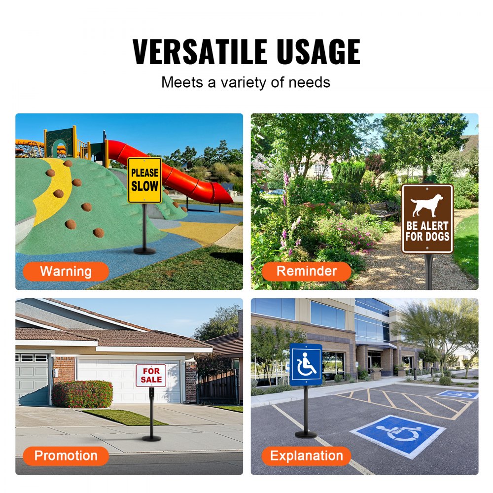 VEVOR Cast Iron Sign Post, 4 ft Portable Heavy Duty Steel Post Sign Holder with Hard Plastic Base & Wheels, U-Channel Sign Stand for Garden, Courtyard, Farm or Traffic Intersection, Black