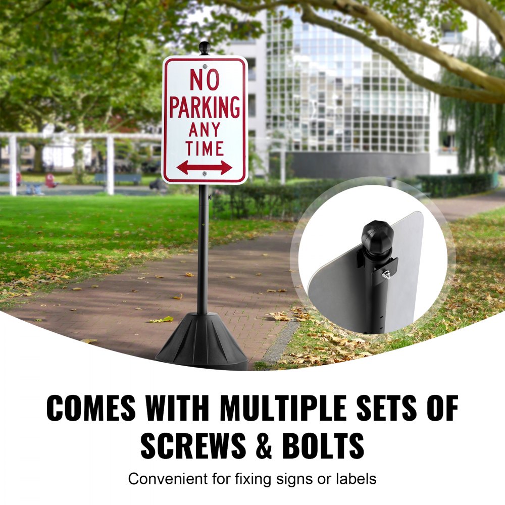 VEVOR Portable Sign Post, 5 ft Cast Iron Sign Post Holder with Hard Plastic Base & Wheels,  Movable Parking Sign Stand for No Parking Street Signs, Handicap Parking Sign,  with Base, Bolts Nuts, Black