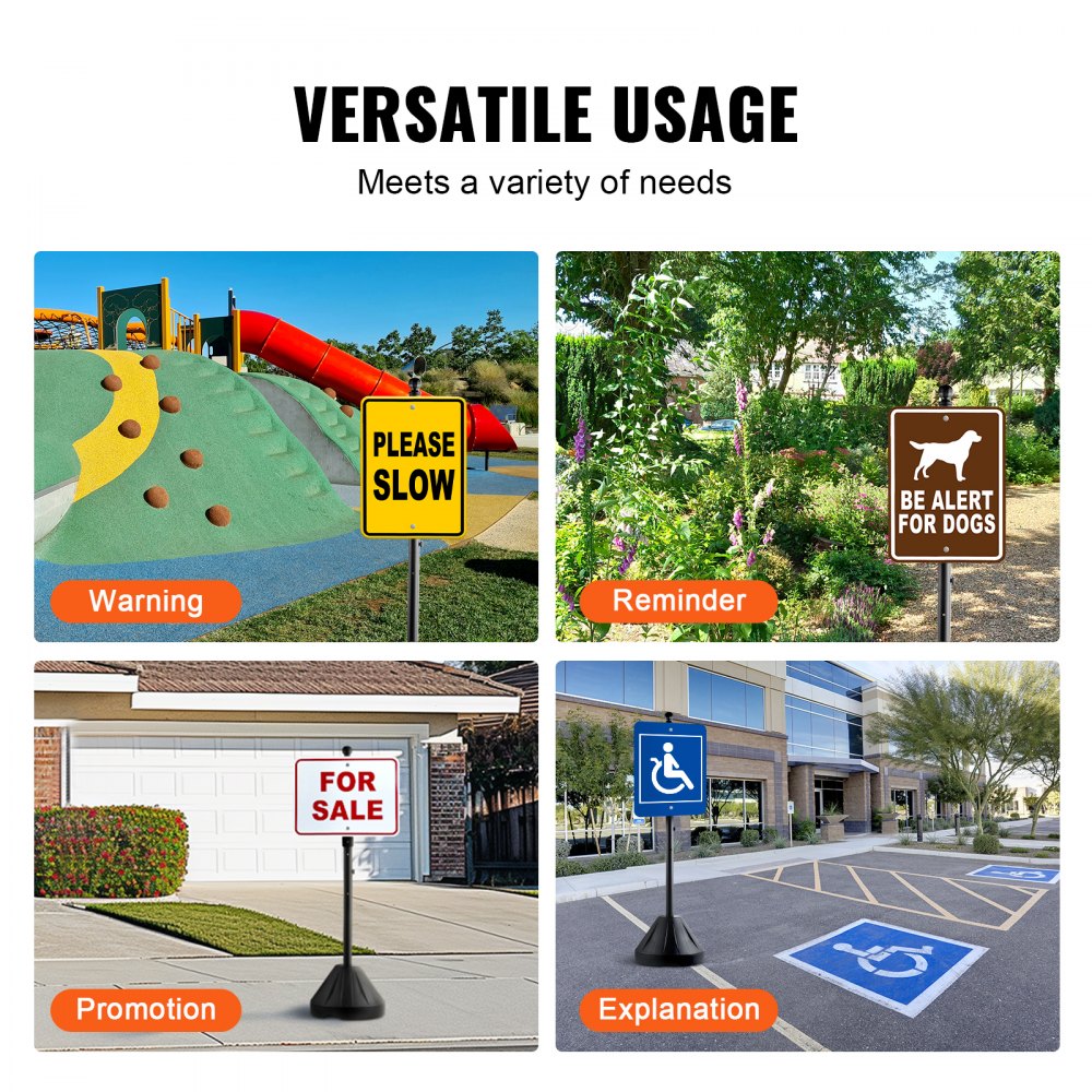 VEVOR Portable Sign Post, 5 ft Cast Iron Sign Post Holder with Hard Plastic Base & Wheels,  Movable Parking Sign Stand for No Parking Street Signs, Handicap Parking Sign,  with Base, Bolts Nuts, Black