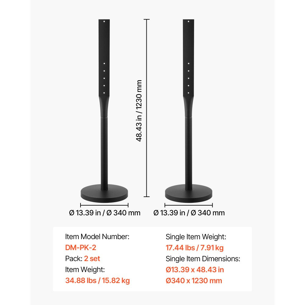 VEVOR Portable Sign Post, 2-Pack, 4 ft Tall, Metal Sign Stands with Heavy Duty Cast Iron Base, Multi-Hole Design for Easy Installation, Wind-Resistant, for Indoor and Outdoor Parking, Warning, Notice