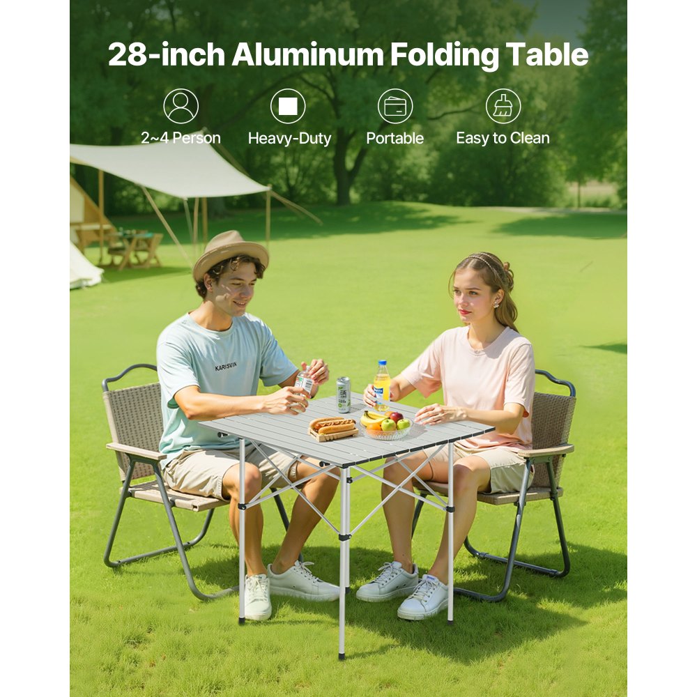 VEVOR Folding Camping Table, Portable Roll Up Side Tables, Small Lightweight Aluminum Beach Table, Compact with Carry Bag, for Outdoor Cooking, Tailgating, Grilling, Picnic, Travel, Silver