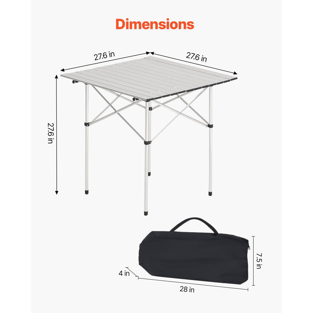 VEVOR Folding Camping Table, Portable Roll Up Side Tables, Small Lightweight Aluminum Beach Table, Compact with Carry Bag, for Outdoor Cooking, Tailgating, Grilling, Picnic, Travel, Silver
