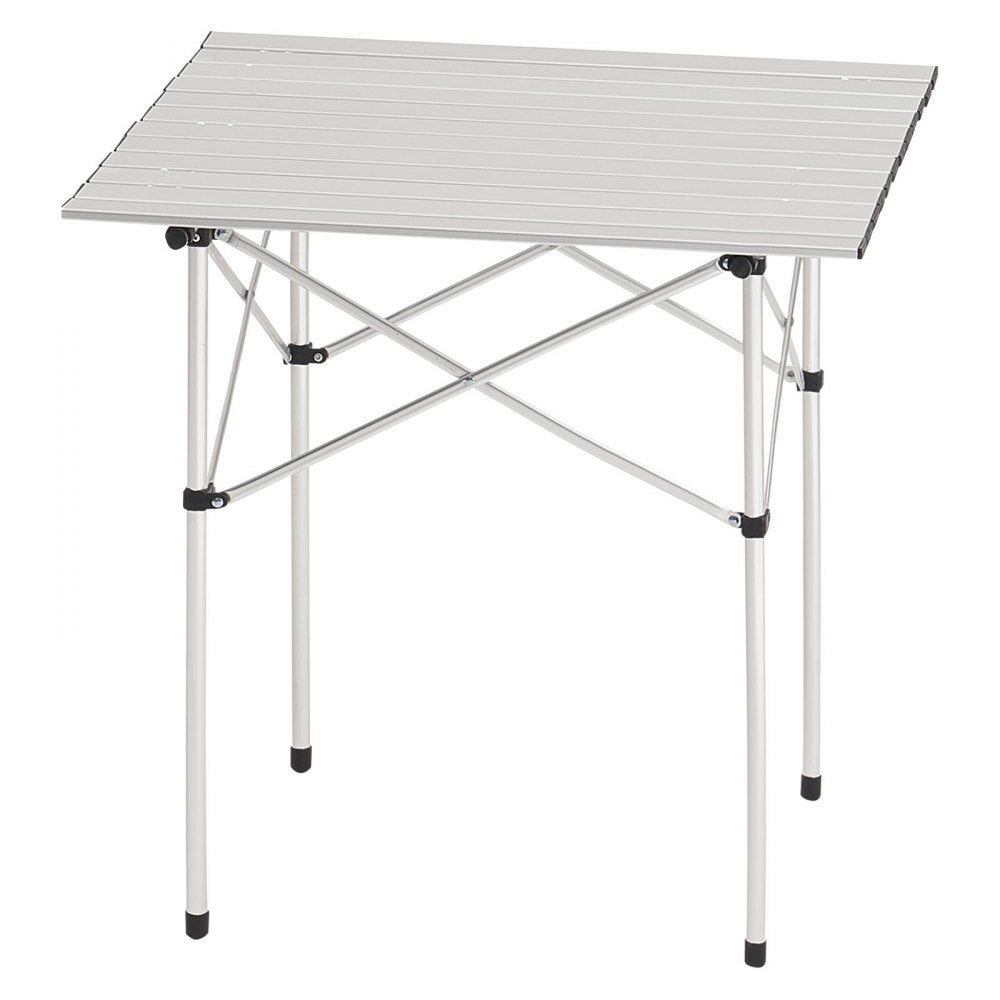 VEVOR Folding Camping Table, Portable Roll Up Side Tables, Small Lightweight Aluminum Beach Table, Compact with Carry Bag, for Outdoor Cooking, Tailgating, Grilling, Picnic, Travel, Silver