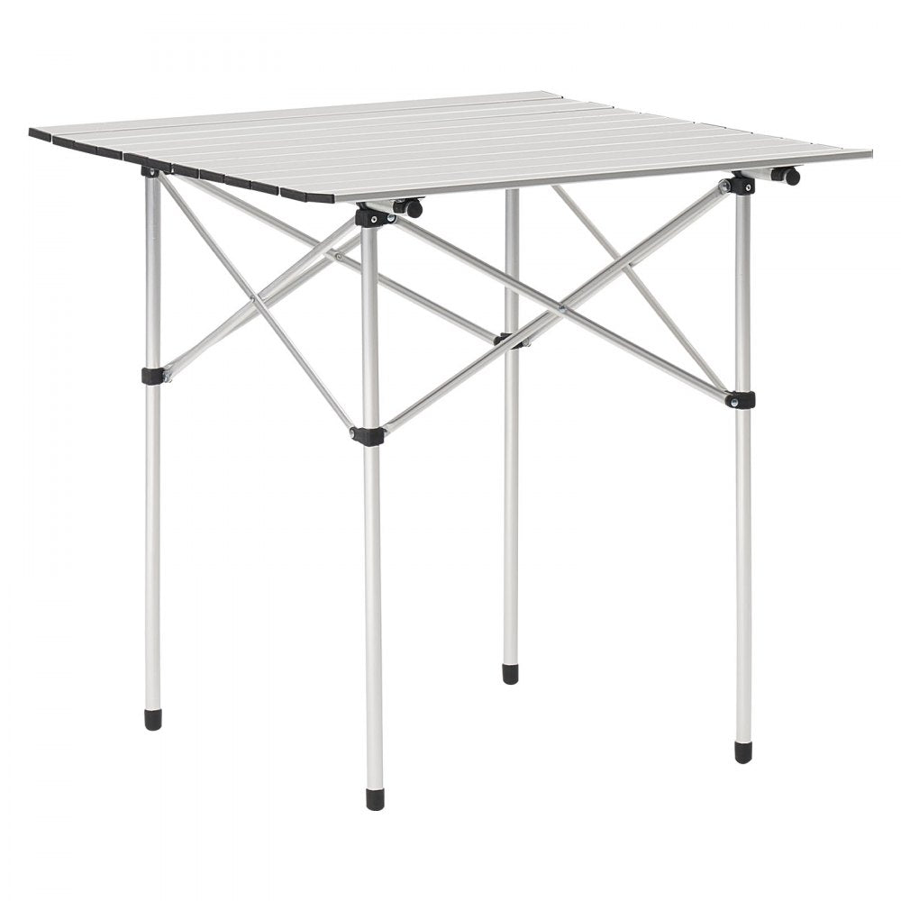 VEVOR Folding Camping Table, Portable Roll Up Side Tables, Small Lightweight Aluminum Beach Table, Compact with Carry Bag, for Outdoor Cooking, Tailgating, Grilling, Picnic, Travel, Silver