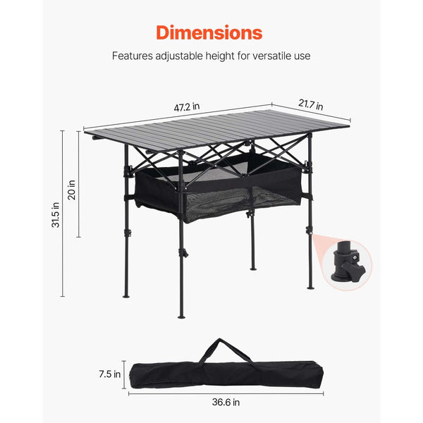 Vevor Camping Table Folding Portable Adjustable Height Roll Up Side Ta ...