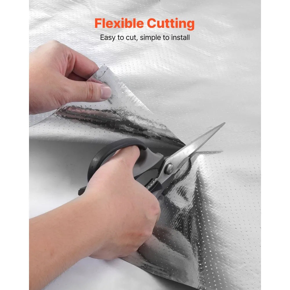 VEVOR Double Reflective Insulation Roll, Perforated Woven Fabric Radiant Barrier, 0.15mm 48 in x 250 ft, Double-Sided Aluminum Foil Heat Reflective Shield, Thermal Insulation Roll for Window RV Roof