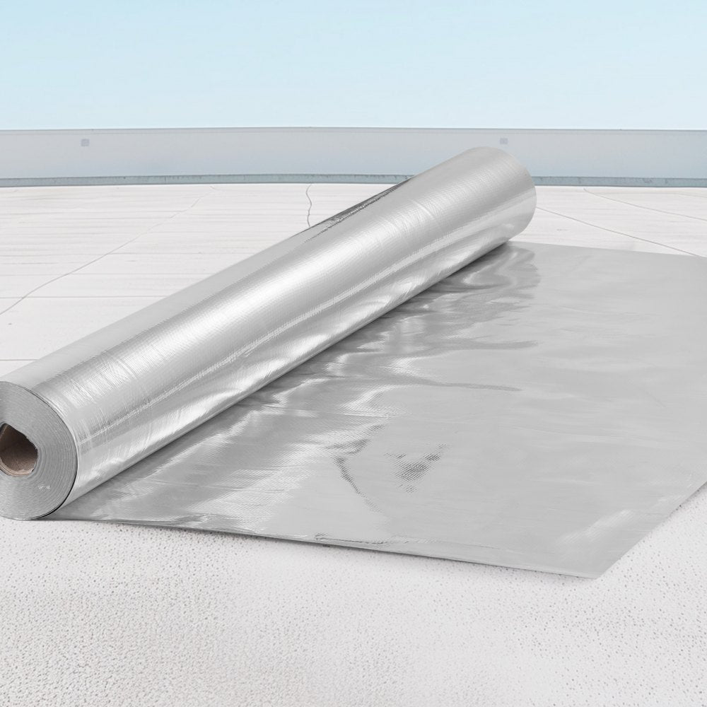 VEVOR Double Reflective Insulation Roll, Woven Fabric Radiant Barrier, 6.5 Mil 48 in x 250 ft, Aluminum Foil PE Woven Cloth Heat Reflective Shield, Thermal Insulation Roll for Window RV Roof