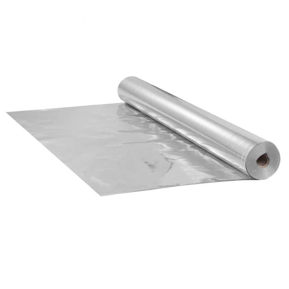 VEVOR Double Reflective Insulation Roll, Woven Fabric Radiant Barrier, 6.5 Mil 48 in x 250 ft, Aluminum Foil PE Woven Cloth Heat Reflective Shield, Thermal Insulation Roll for Window RV Roof