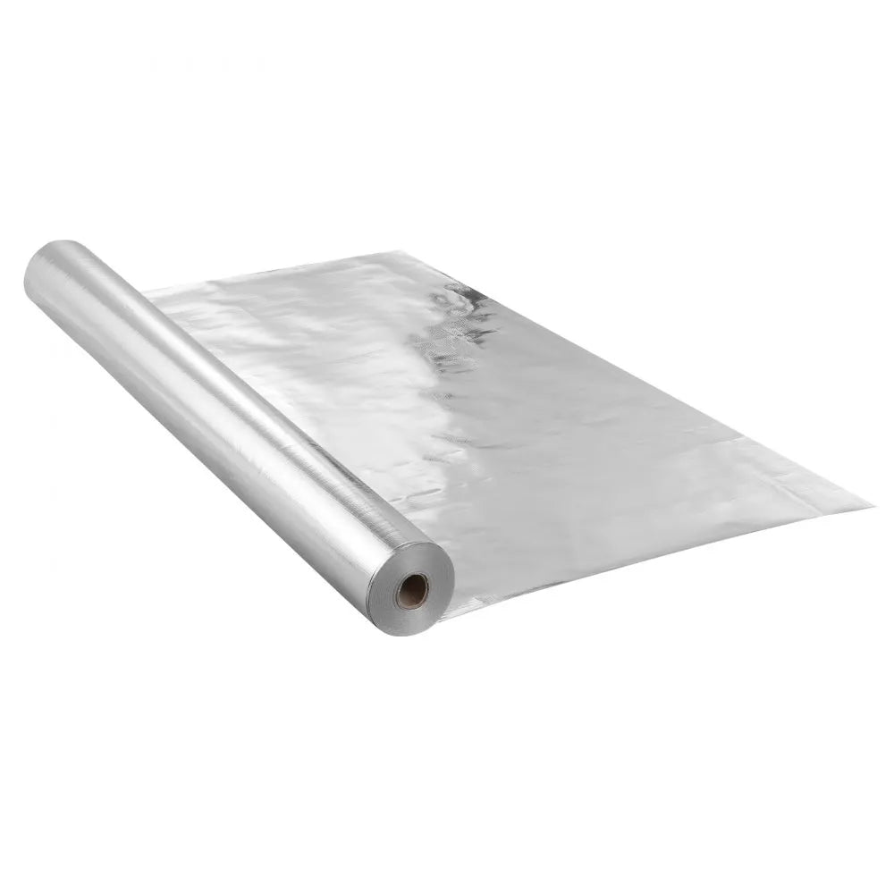 VEVOR Double Reflective Insulation Roll, Woven Fabric Radiant Barrier, 6.5 Mil 48 in x 250 ft, Aluminum Foil PE Woven Cloth Heat Reflective Shield, Thermal Insulation Roll for Window RV Roof