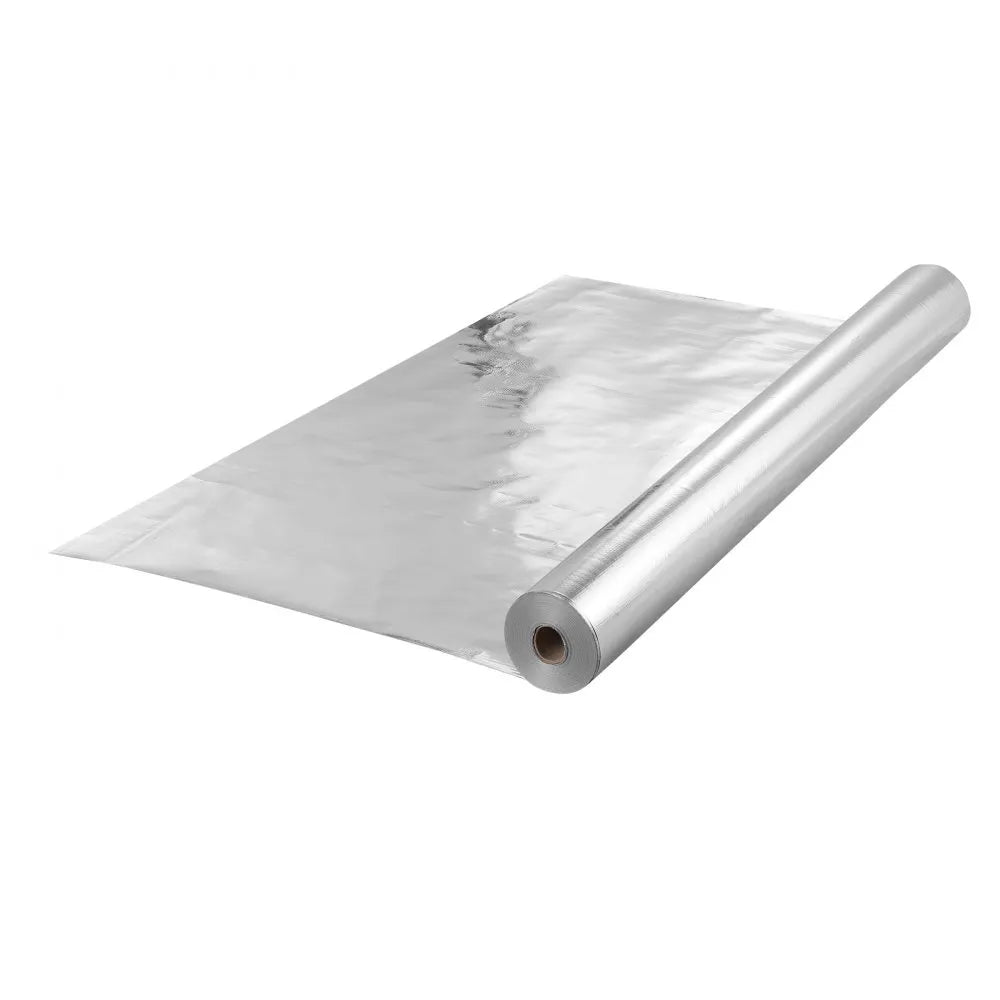 VEVOR Double Reflective Insulation Roll, Woven Fabric Radiant Barrier, 6.5 Mil 48 in x 250 ft, Aluminum Foil PE Woven Cloth Heat Reflective Shield, Thermal Insulation Roll for Window RV Roof