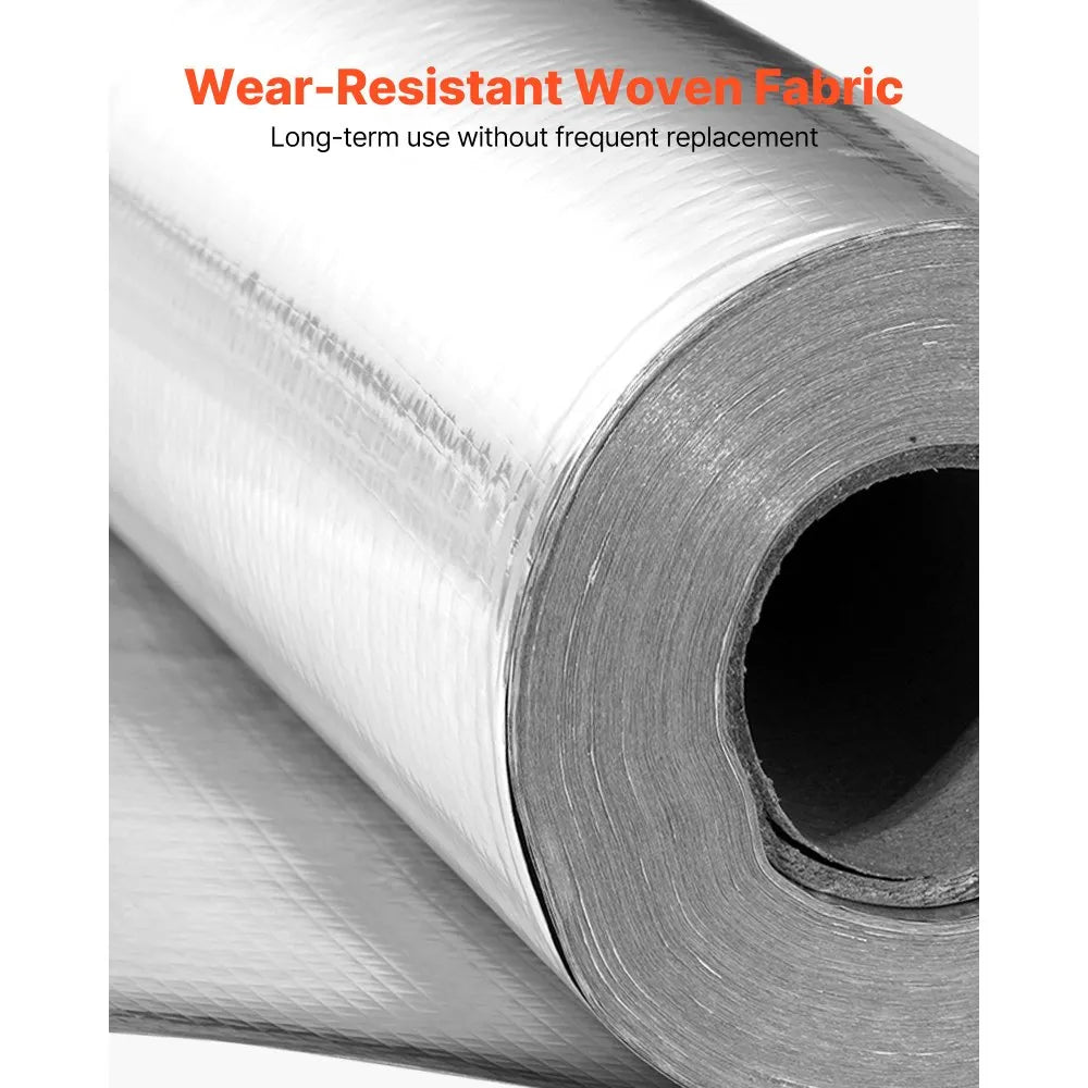 VEVOR Double Reflective Insulation Roll, Non-Perforated Woven Fabric Radiant Barrier, 0.15mm 48 in x 125 ft, Double-Sided Aluminum Foil Heat Reflective Shield, Thermal Insulation Roll for Window Roofs
