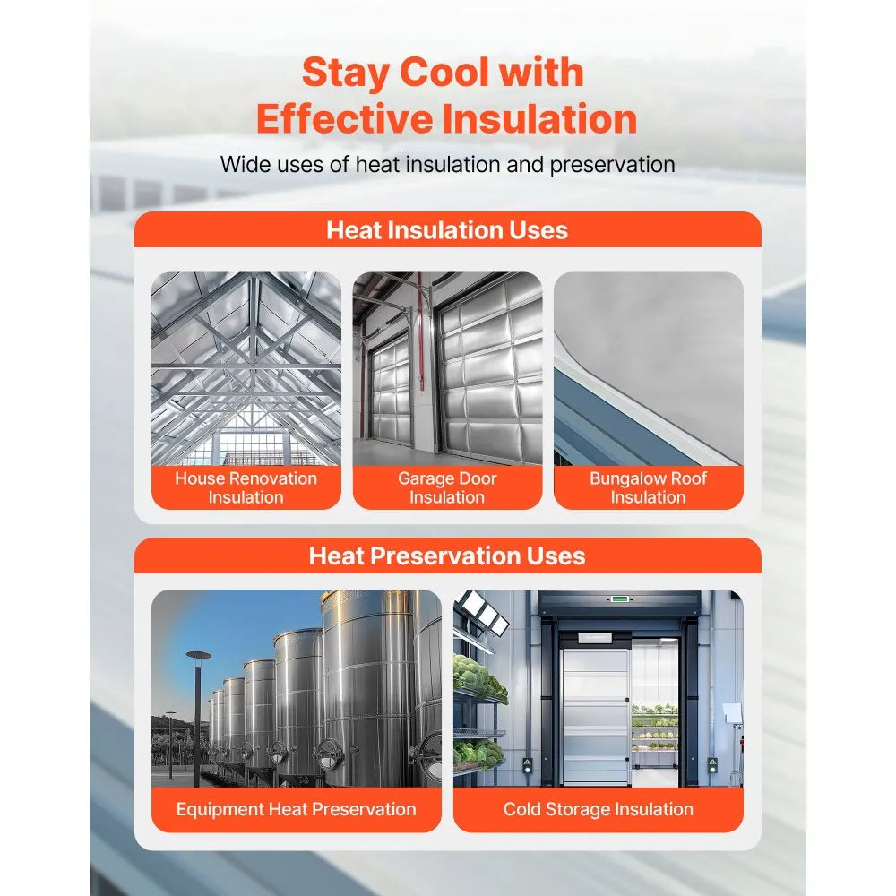 VEVOR Double Reflective Insulation Roll, Non-Perforated Woven Fabric Radiant Barrier, 0.15mm 48 in x 125 ft, Double-Sided Aluminum Foil Heat Reflective Shield, Thermal Insulation Roll for Window Roofs