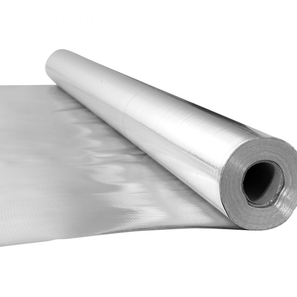 VEVOR Double Reflective Insulation Roll, Non-Perforated Woven Fabric Radiant Barrier, 0.15mm 48 in x 125 ft, Double-Sided Aluminum Foil Heat Reflective Shield, Thermal Insulation Roll for Window Roofs