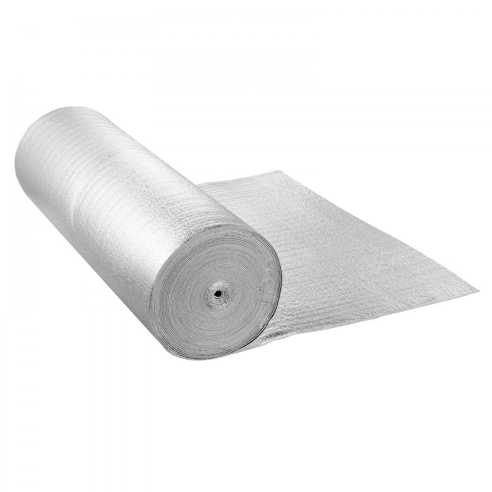 VEVOR Double Reflective Insulation Roll, Foam Core Radiant Barrier, 3.2 mm 48 in x 100 ft, Double-Sided Aluminum Foil EPE Foam Heat Reflective Shield, Thermal Insulation Roll for Window RV Roof