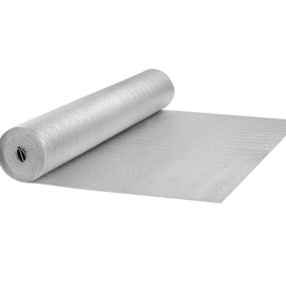 VEVOR Double Reflective Insulation Roll, Foam Core Radiant Barrier, 3.2 mm 48 in x 25 ft, Double-Sided Aluminum Foil EPE Foam Heat Reflective Shield, Thermal Insulation Roll for Window RV Roof