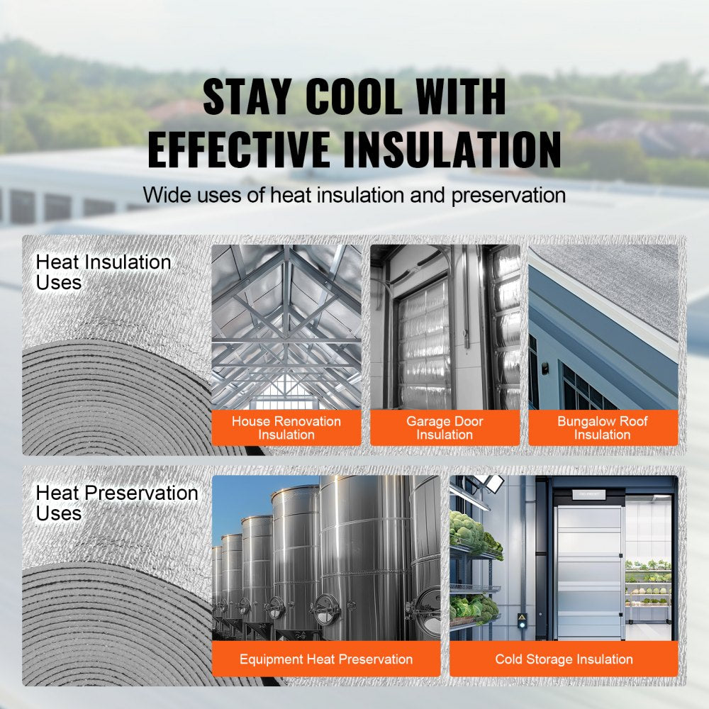VEVOR Double Reflective Insulation Roll, Foam Core Radiant Barrier, 3.2 mm 48 in x 50 ft, Double-Sided Aluminum Foil EPE Foam Heat Reflective Shield, Thermal Insulation Roll for Window RV Roof