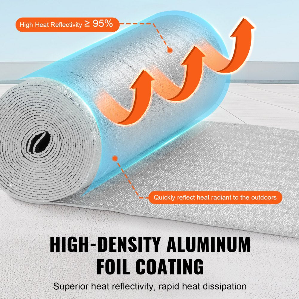 VEVOR Double Reflective Insulation Roll, Foam Core Radiant Barrier, 3.2 mm 24 in x 25 ft, Double-Sided Aluminum Foil EPE Foam Heat Reflective Shield, Thermal Insulation Roll for Window RV Roof