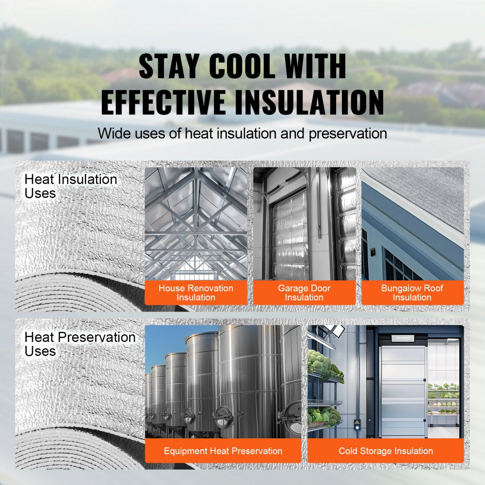 VEVOR Double Reflective Insulation Roll, Foam Core Radiant Barrier, 3.2 mm 24 in x 25 ft, Double-Sided Aluminum Foil EPE Foam Heat Reflective Shield, Thermal Insulation Roll for Window RV Roof
