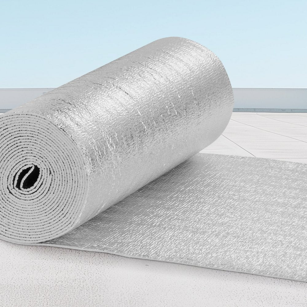 VEVOR Double Reflective Insulation Roll, Foam Core Radiant Barrier, 3.2 mm 24 in x 25 ft, Double-Sided Aluminum Foil EPE Foam Heat Reflective Shield, Thermal Insulation Roll for Window RV Roof