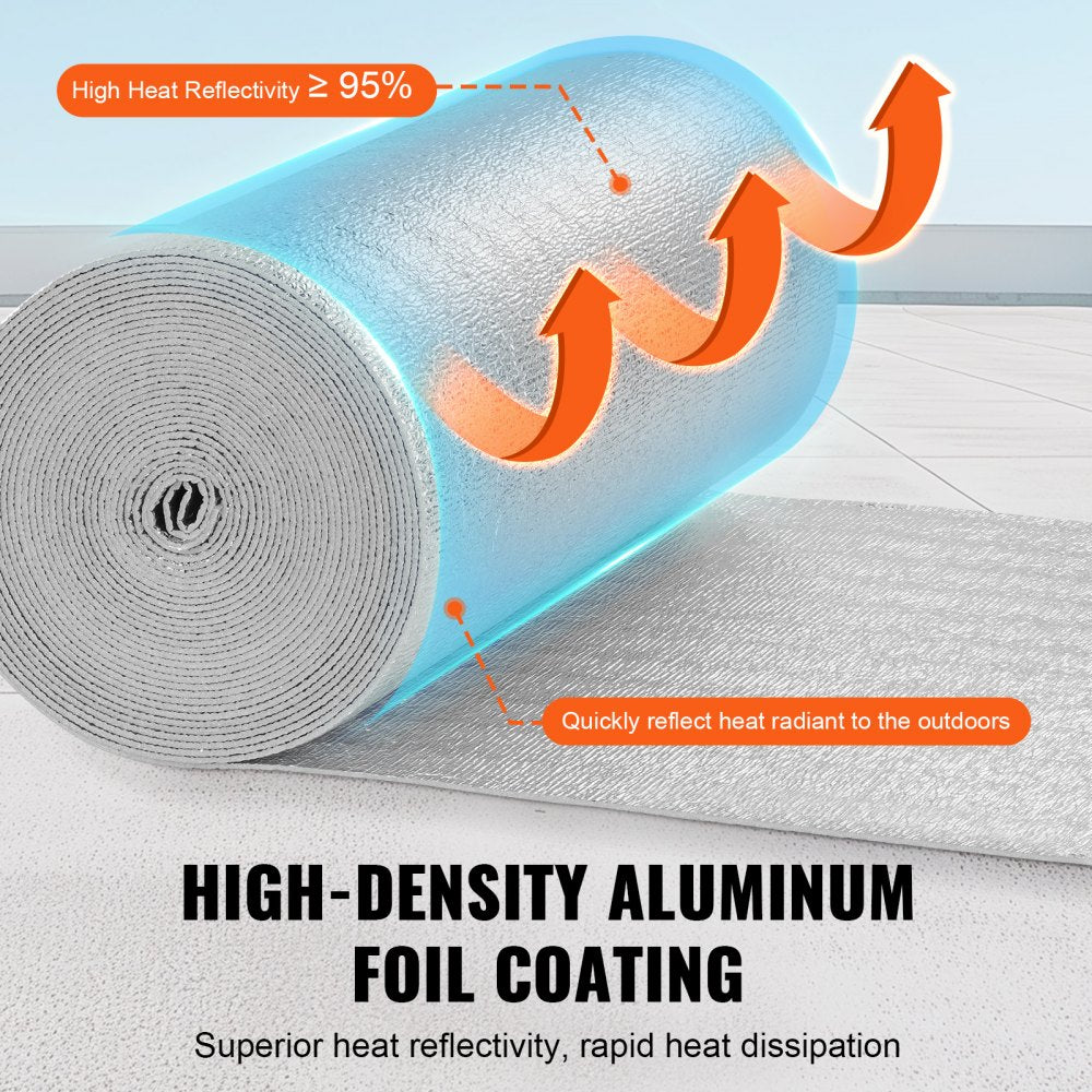 VEVOR Double Reflective Insulation Roll, Foam Core Radiant Barrier, 3.2 mm 23.8 in x 50 ft, Double-Sided Aluminum Foil EPE Foam Heat Reflective Shield, Thermal Insulation Roll for Window RV Roof