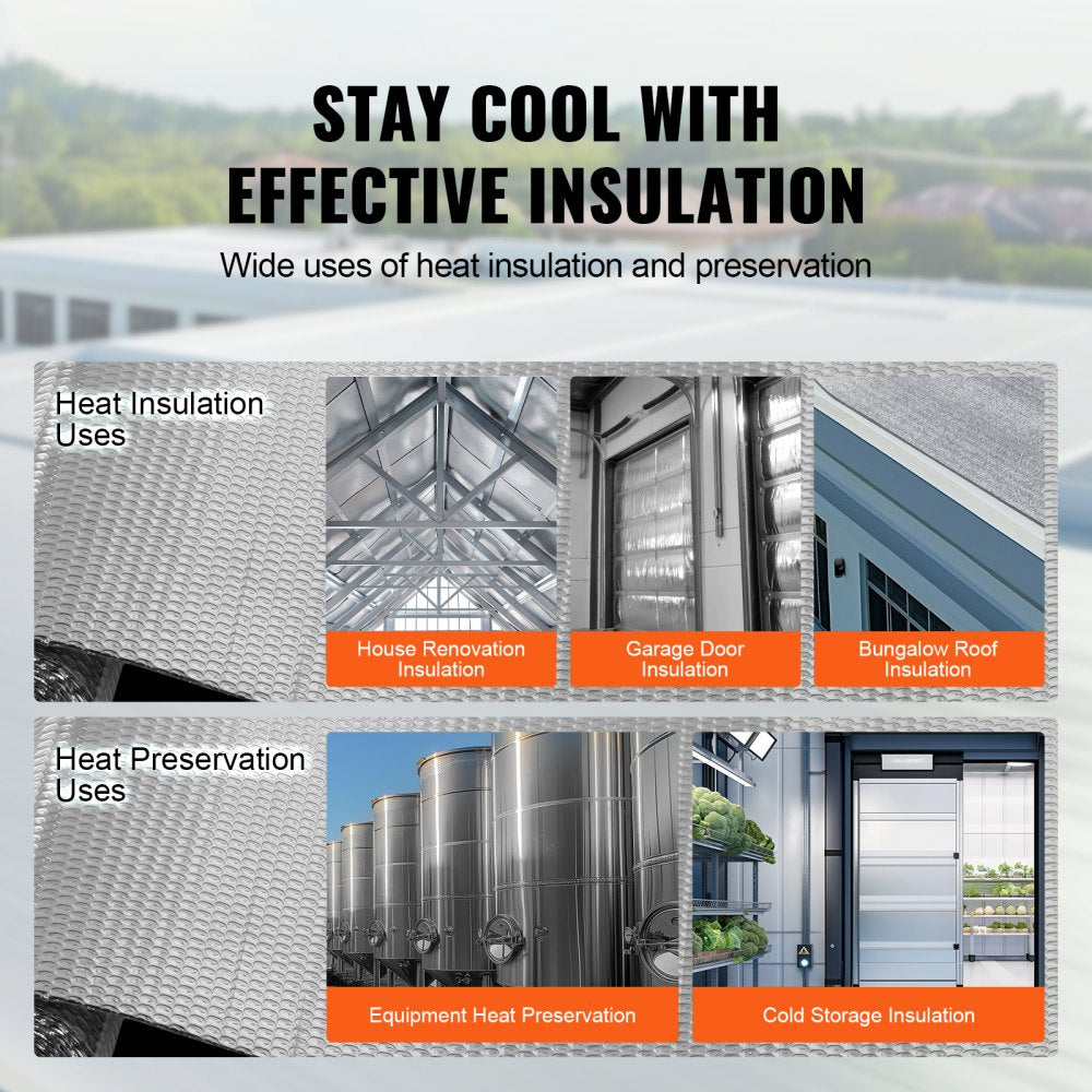 VEVOR Double Reflective Insulation Roll, Air Bubble Film Radiant Barrier, 3.2 mm 48 in x 10 ft, Double-Sided Aluminum Foil Bubble Heat Reflective Shield, Thermal Insulation Roll for Window RV Roof